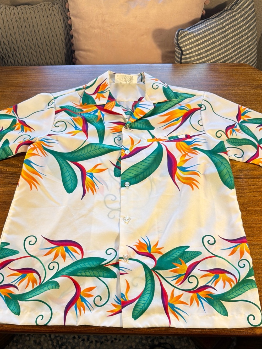 Hilo Hattie White Hawaiian Shirt with Green, Orange, Purple Accents